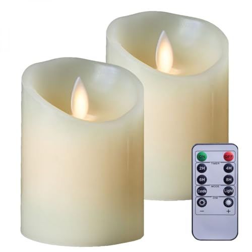 Vivezen - Lot de 2 bougies à LED 10 cm en cire avec télécommande, flamme vacillante