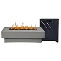 48-inch Fire Table with 20lb Propane Tank Cover, 50,000BTU Outdoor Modern Patio Fire Pit Table w/Rectangular Burner Lid, Glass Rocks, Pre-Attached 10ft External Gas Hose