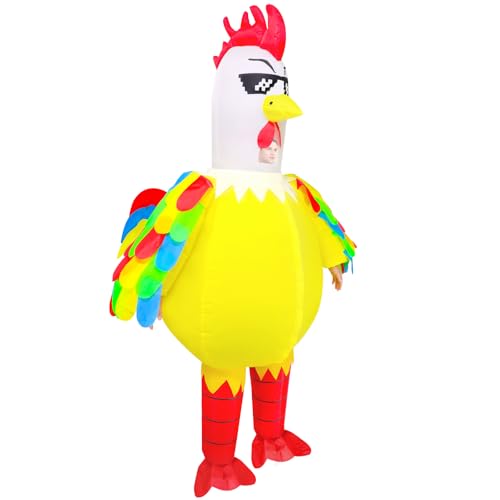 Poptrend Disfraz inflable de pollo, disfraz de pollo inflable para adultos, mujeres y hombres, disfraz de Halloween, disfraz inflable de pollo para niños, fiesta de cosplay (adulto)