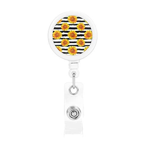 Sunflowers Black White Stripes Retractable Badge Reel For Women Cute Nursing Badge Holder Retractable Id Badge Holder With Alligator Clip For Medical Office Employee Name Badge #TOP7