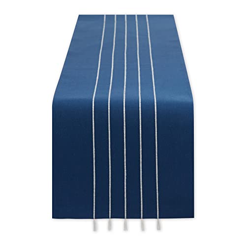 DII Tassel Stripe Tabletop Collection Decorative, Machine Washable, Table Runner 14x108, Navy & Off-White