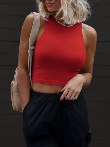 Image of ATHMILE Womens Double Lined Crop Tank Tops Casual Basic Shirts Sleeveless Workout Tops Cute Summer Clothes Teen Girls