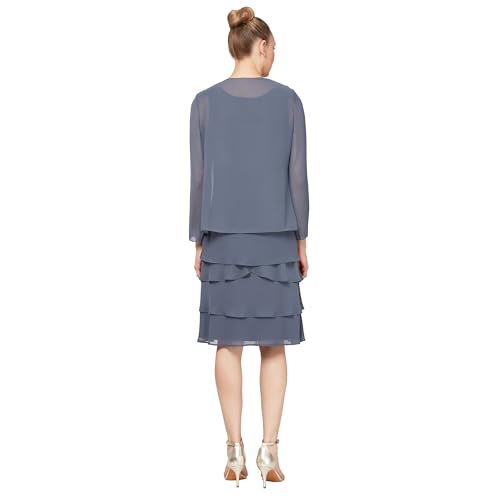 Image of S.L. Fashions Women's Mother of The Bride Tiered Jacket Dress with Shoulder Embellishment