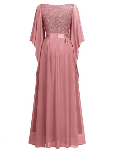 Image of Miusol Women's Deep-V Neck Lace Contrast Sequin Formal Evening Maxi Dress