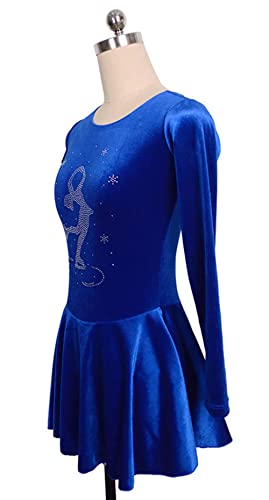 Cretuao Girls' Ice Figure Skating Dress Velvet Long Sleeve Competition Custumes Blue Stretch Ballet Dance Costume Performance Dress Women Skirted Leotard,Blue,S #TOP1