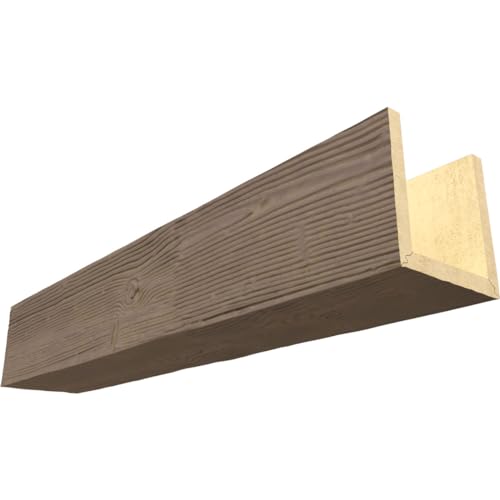 10"W x 8"H x 10'L 3-Sided (U-Beam) Sandblasted Endurathane Faux Wood Ceiling Beam, Rustic Taupe