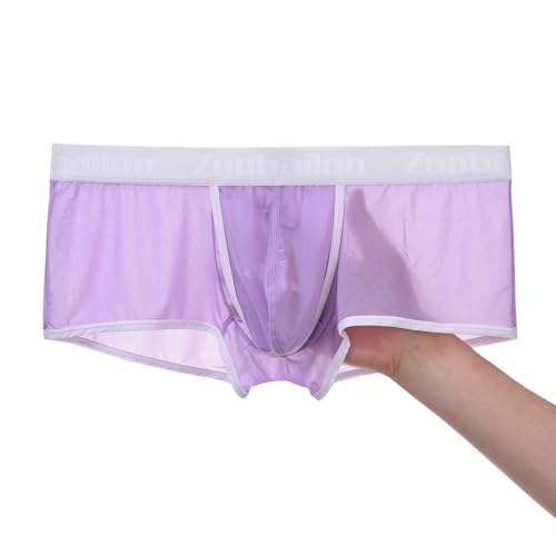 JINSHI See Through Boxer Briefs for Men Ice Silk Sexy Ultra Thin Dual Pouch Male Underwear Sheer Stretchy Comfy Plus Size