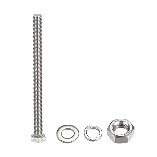 Image of uxcell M10 x 140mm Hex Head Screws Bolts, Nuts, Flat & Lock Washers Kits, 304 Stainless Steel Fully Thread Hexagon Bolts 6 Sets