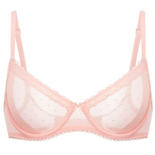 Image of DOBREVA Women's Sheer Mesh Demi Bra Underwire Balconette