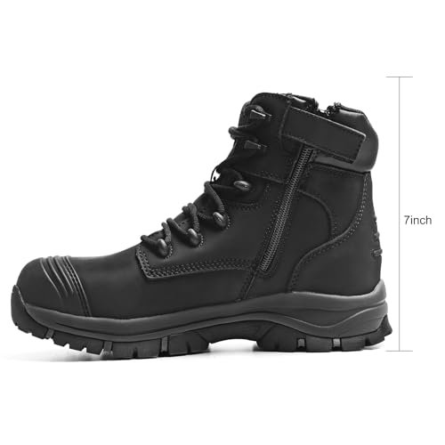 Image of Men's 7 inch Waterproof Steel Toe Work Boots, Side Zip Safety Shoes OX2721 | Insulated, Puncture resistant