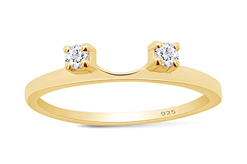 AFFY 0.12 Carat Round White Cubic Zirconia Two Stone Enhancer Guard Ring 14K Gold Over Sterling Silver