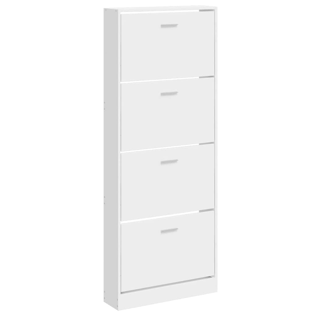 Armoire à Chaussures Blanche Laquée 59x17x150 cm Bois Composite 4 Tiroirs