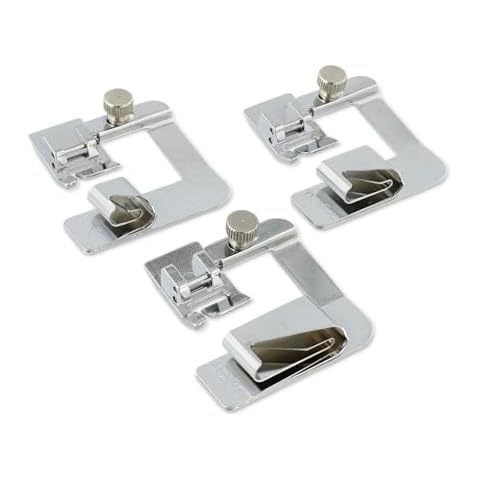 Madam Sew Rolled Hem Presser Foot Set – 3 Piece Wide Hemmer Foot Kit Includes 1/2”, 3/4" and 1” Presser Feet – Compatible with Most Models of Singer, Brother, Babylock, Euro-Pro, Janome and More Cover