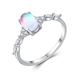 Promise - Anillo para mujer, diseño ovalado, color blanco, Oro blanco de 9, Piedra lunar