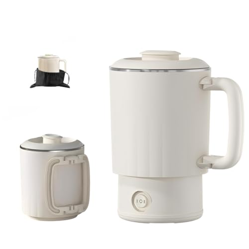 電気ケトル 小型 ポータブル 0.8L トラベルケトル 600W 急速沸騰 二重断熱 やけど防止 空焚き防止 漏れない 携帯便利 マットホワイト (316ステンレス鋼)