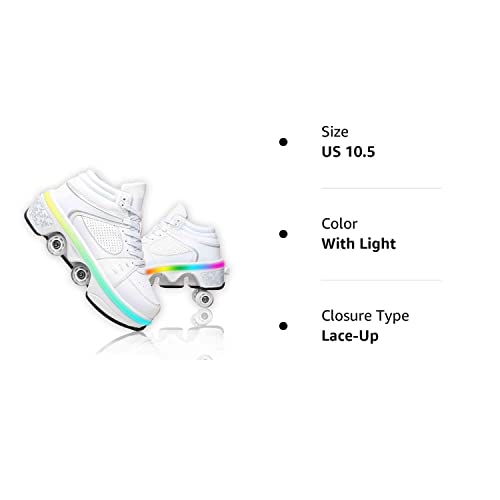 Double-Row Deform Wheel Automatic Walking Shoes Invisible Deformation Roller Skate 2 In 1 Removable Pulley Skates Skating Parkour (With Light, Us 7.5) #TOP6