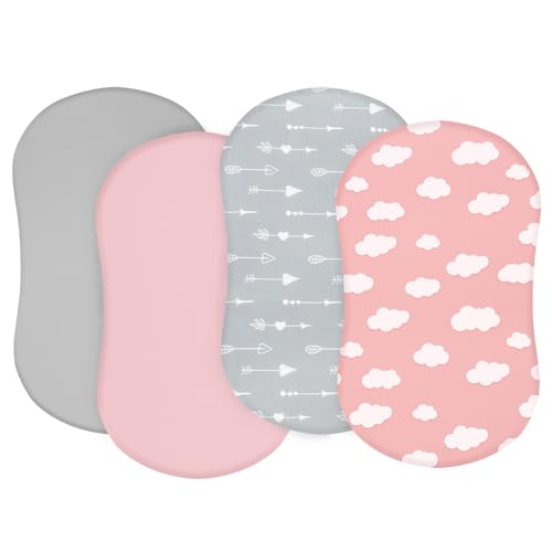 Baby Bassinet Sheets 4 Pack Compatible with Halo Bassinest Swivel, Flex, Glide, Premiere & Luxe Series Sleeper, Ultra Soft & Skin-Friendly, Washer & Dryer, Pink Print