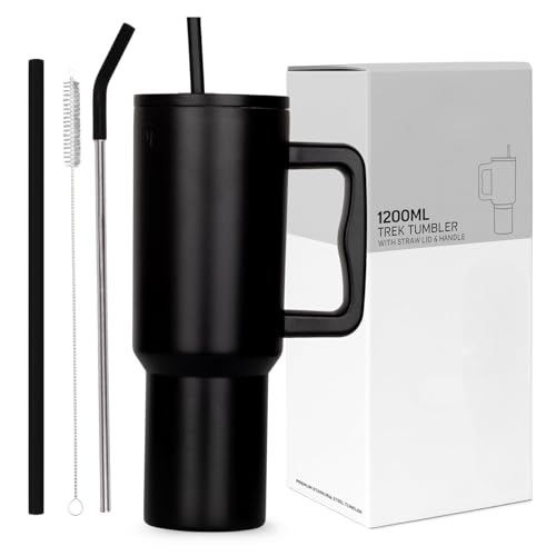 Image of Tumbler with Handle and Straw Lid, Reusable Cup Leakproof Iced Coffee Sipper Mug for Keeping Water Beverages Perfect for Travel, Gym 1.2L (Random Colour)