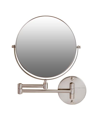 Ovente 9" Wall Mount Makeup Mirror, 1X & 10X Magnifier, Adjustable Spinning Double Sided Round Reflection, Extend, Retractable & Folding Arm, Bathroom & Vanity Décor, Nickel Brushed Mnlfw90Br1X10X #TOP6