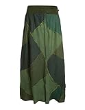 Vishes - Alternative Bekleidung - Langer Weiter Damen Patchwork-Rock - Hand-Gewebte Baumwolle Olive 40