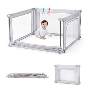 Doradotey Baby Playpen, Shape &Size Adjustable Small Baby Playard for Babies and Toddlers, Foldable Playpen Fence Indoors Play Center Yards, Breathable Mesh Anti-Fall Play Pen 47 * 47, Light Grey