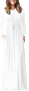 VIISHOW Women's Long Sleeve Loose Plain Maxi Dresses Casual Long Dresses with Pockets(White,Medium)