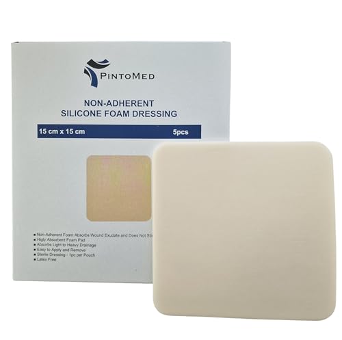 PintoMed - Apósito Estéril Non-Adhesivo de Espuma PU sin Borde 15cm x 15cm caja de 5 apósitos. Absorbente. Para el tratamiento de heridas crónicas y agudas.