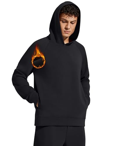 G4Free Winter Hoodies for Men Fleece Lined Sweatshirts Raglan Sleeve Loose Fit Casual Lounge Pullover Outfits with Pocket(Black,M) — view 2
