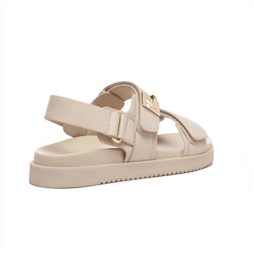 Rihero Women's Flat Sandals Comfort Adjustable Double Strap Slip on Leather Footbed Sandals3