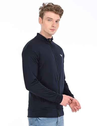 Image of HALFSPACE Men's Lycra Jacket - Lightweight Stretchable Sports & Gym Jacket with Zipper Pockets - Full Sleeve Activewear for Casual & Running