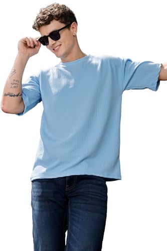 Image of Zilcon Mens Solid Unique Design Tshirt for Men - Round Neck Loose Fit Drop Shoulder Polo Mens T-Shirt