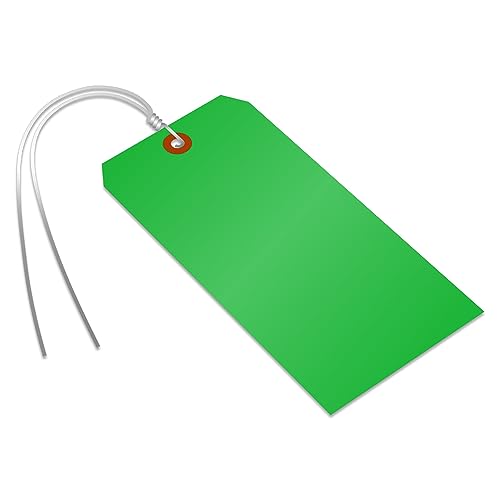 SmartSign (Pack of 100) Green Plastic Tags with Wires, 6.25 x 3.125 inch, Metal Eyelet, 10 mil Tear-Proof Polylith Plastic, Writable by SmartSign - Used condition - US$17.14