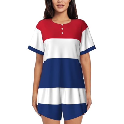 Pyjama deux pièces femme drapeau hollandais haut manches courtes short