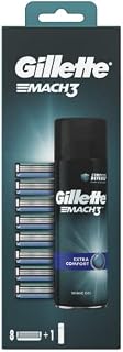 Gillette Mach3 Ostrza Wymienne do Maszynki do Golenia dla Mężczyzn 8 Sztuk + Mach3 Extra Comfort Żel (200 ml)