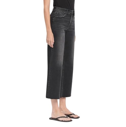 Flying Monkey Women's High-Rise Raw Hem Cropped Wide Leg Jeans2