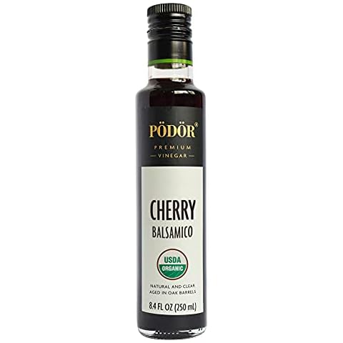 PÖDÖR Premium Organic Cherry Balsamico - 8.4 fl. oz. - 100% Natural, Aged in Oak Barrels, Fermented, Unfiltered, Gluten-Free, Non-GMO in Glass Bottle Cover