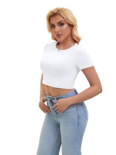 SKYZOO Crop Tops for Women Cute Summer Basic Tees Slim Fit Trendy Short Sleeve T Shirts for Teen Girls 20252