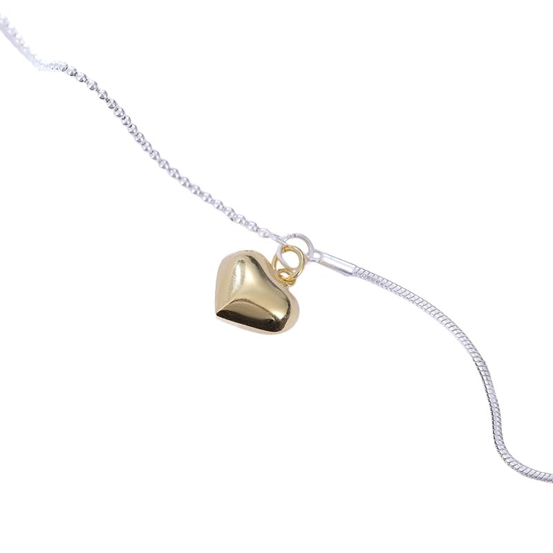 Pulsera Plata，Pulsera Con Colgante De Corazón Y Cuentas Redondas De Hueso De Cadena Fina De Serpiente De Plata S925 De Alta Gama Con Cierre De Resorte Ajustable, Joyería Energética Para Mu