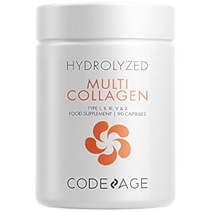 Codeage Multi Collagen Protein Capsules, Type I, II, III, V, X, Grass Fed & Hydrolyzed Collagen Pills Supplement, All in One Collagen, Bone Broth, Amla Berry Source of Vitamin C, Non-GMO, 90 Count