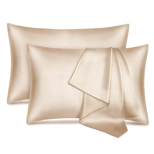 #ColaboraciónPagada<br>- Fundas de almohada de saten con efecto seda funda de saten refrescante ultra suave para el cabello y la piel 50 x 70 cm lavable transpirable suave para dormir champan