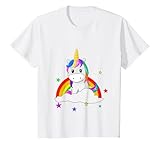 Kinder Einhorn für Mädchen mit Regenbogen und Sterne Glitzer T-Shirt