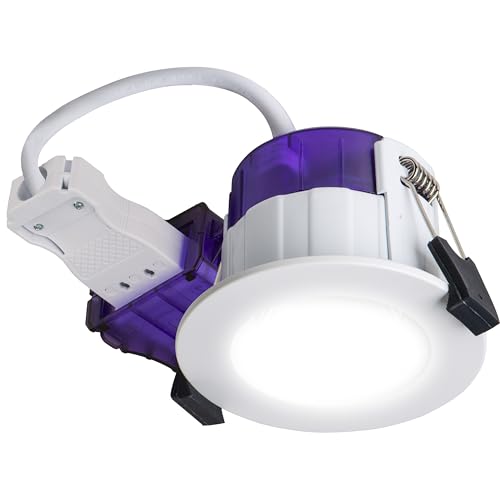 Luceco LED Recessed Downlight, Power Change & Dim2Warm Colour Change, Fire Rated, Dimmable, Spotlight for Kitchen and Bathroom, FType Ultra, White, IP65, 4W/6W, 690lm, 3000-2400K & 4000K, UTF6WD2W