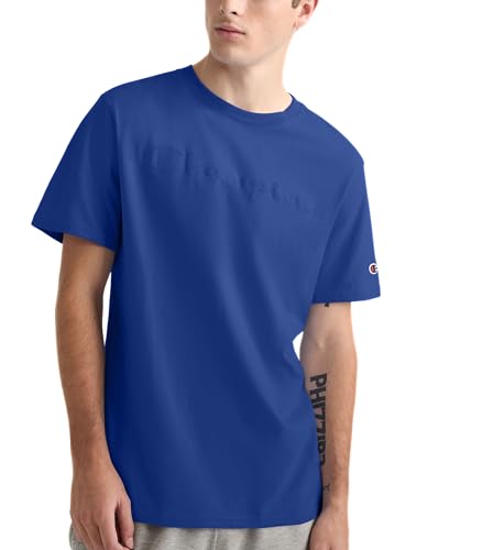 Image of Champion Men's Graphic Short Sleeve T-Shirt, Standard Fit, Tonal Script Logo, Midweight 100% Cotton