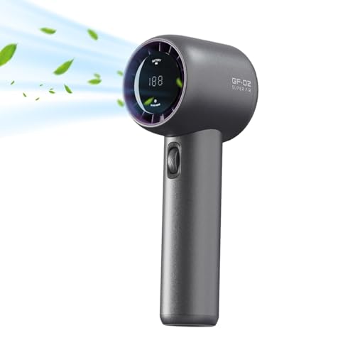 Luieonm Ventilador turbo de mano, potente ventilador de mano de alta velocidad con pantalla digital, equipo de refrigeración al aire libre, accesorio de playa multifuncional para viajes, camping,