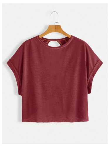Image of SOLY HUX Women Open Back Tops Workout Backless Tee Casual Athletic Shirts Short Sleeve Oversized Gym T Shirt