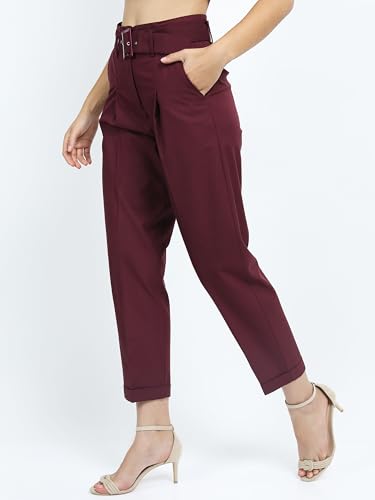 Image of Tokyo Talkies Women's Regular Fit Peg Trousers | Stretchable Trousers| High-Rise