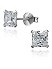 5MM MENS Princess Cut/Square Simulated Diamond Cubic Zirconia (CZ) Sterling Silver Stud Earring/Ear Stud for Men Boys Unisex - White/Clear (Small) Single Stud - Beckham Style #1