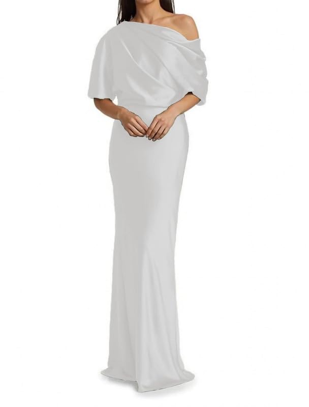 Image of Mermaid Satin Mother of The Bride Dresses for Women Ruched One Shoulder Formal Evening Gowns