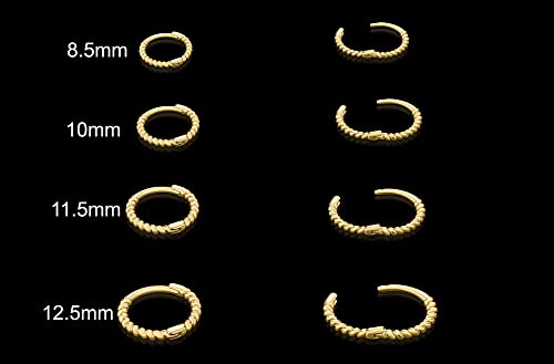 Solid 14k Gold Twisted Rope Round Huggie Hoop Earrings in Rose Gold, White Gold and Yellow Gold3