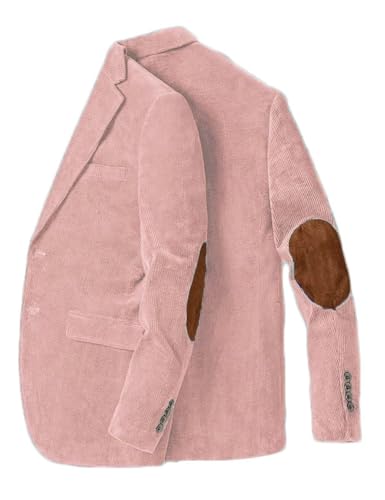 Mens Corduroy Jacket Elbow Patch Blazer Slim Fit Fashion Single Breasted Spring Suit Coat Blush Pink S